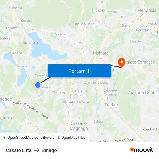 Casale Litta to Binago map