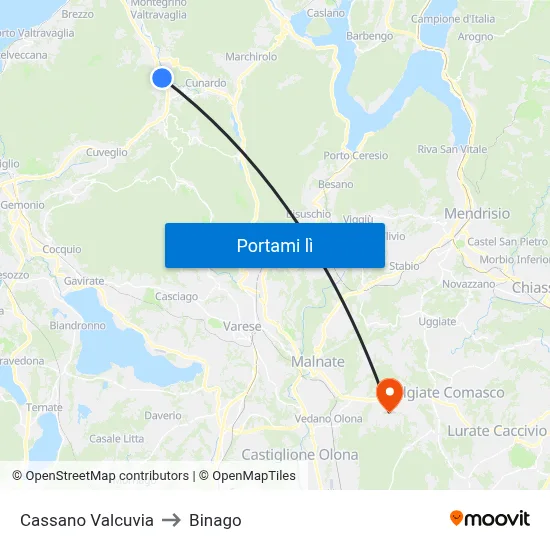 Cassano Valcuvia to Binago map