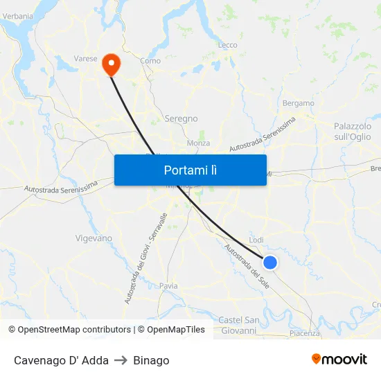 Cavenago D' Adda to Binago map