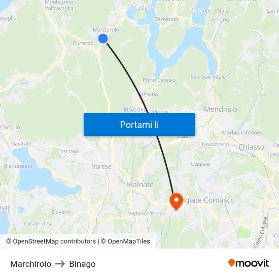 Marchirolo to Binago map