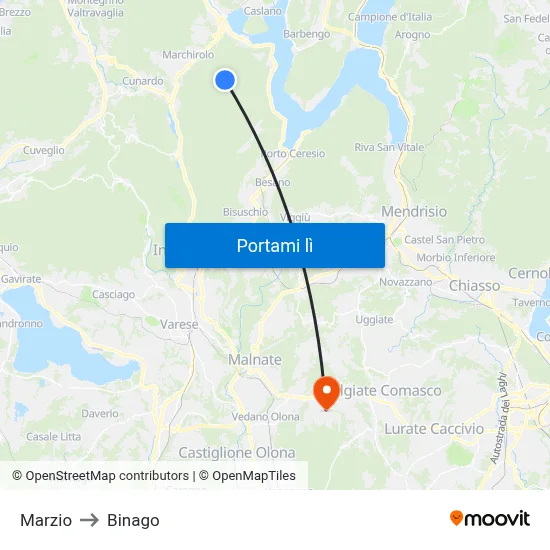Marzio to Binago map