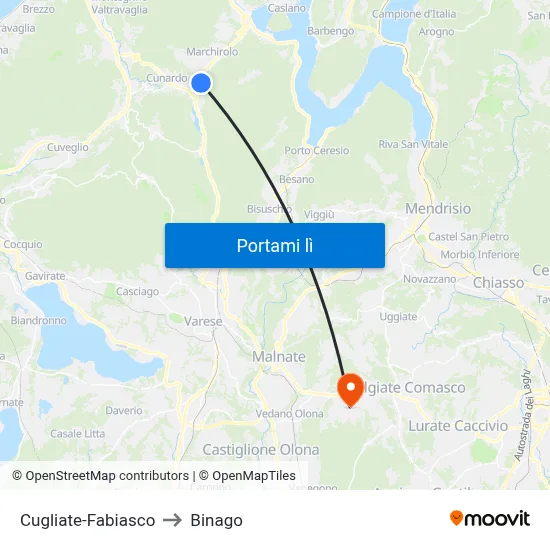 Cugliate-Fabiasco to Binago map