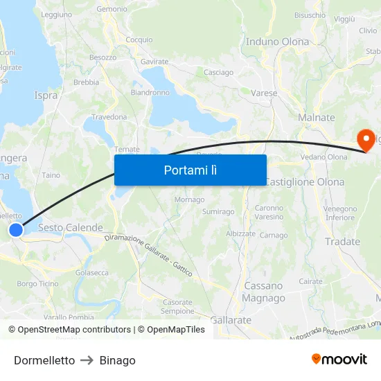 Dormelletto to Binago map