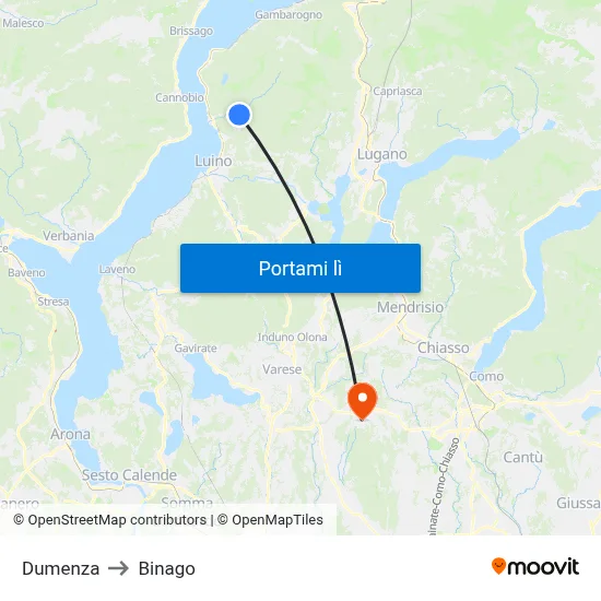 Dumenza to Binago map