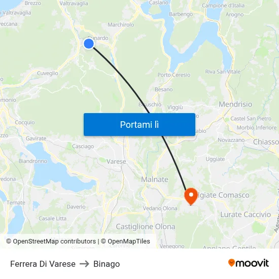 Ferrera Di Varese to Binago map