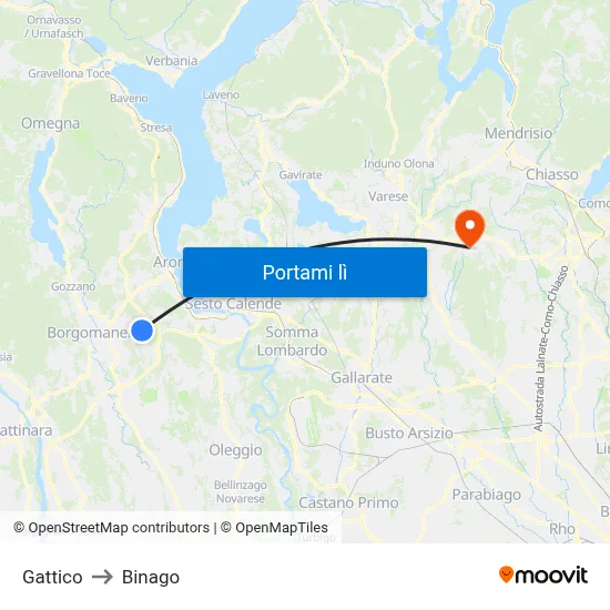 Gattico to Binago map