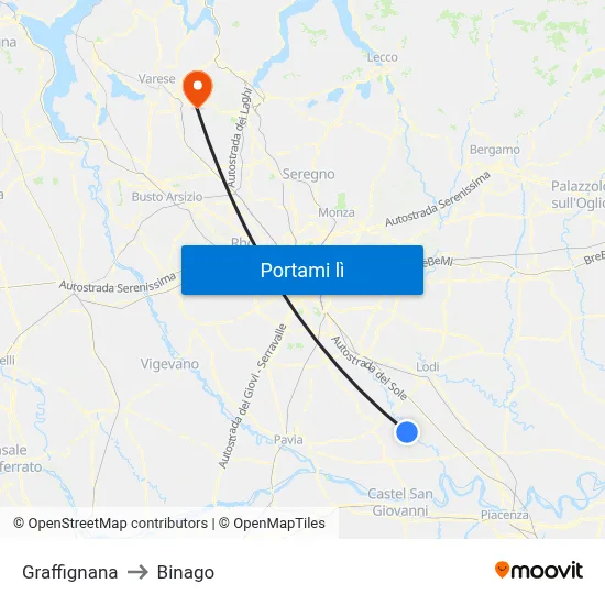 Graffignana to Binago map