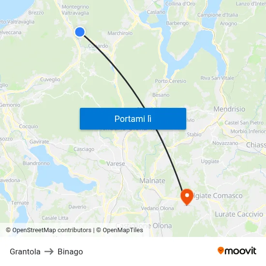 Grantola to Binago map