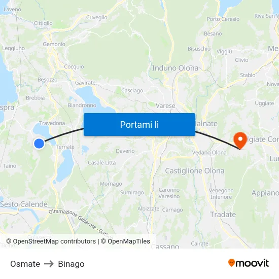 Osmate to Binago map