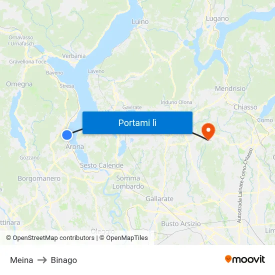 Meina to Binago map