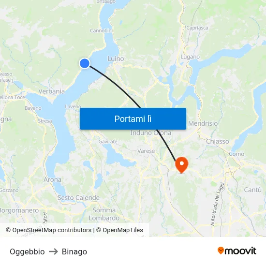 Oggebbio to Binago map
