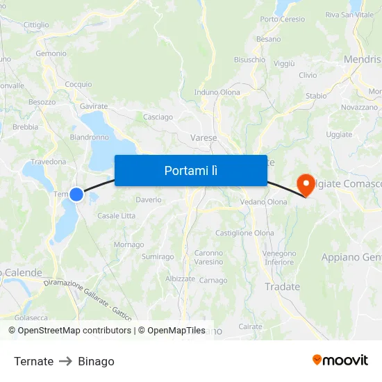 Ternate to Binago map