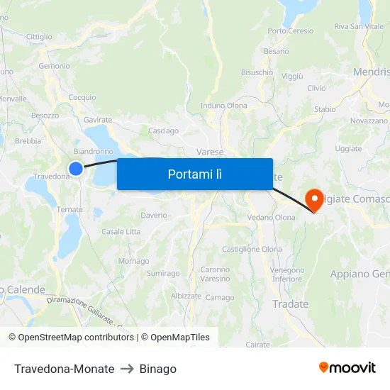 Travedona-Monate to Binago map