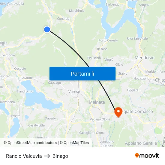 Rancio Valcuvia to Binago map