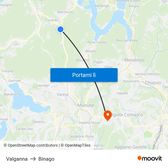 Valganna to Binago map