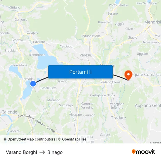 Varano Borghi to Binago map