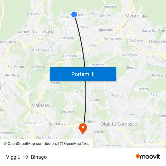 Viggiù to Binago map