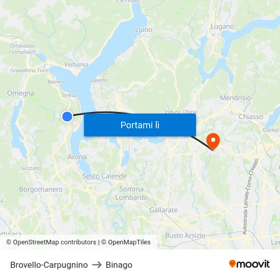 Brovello-Carpugnino to Binago map