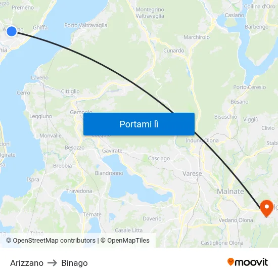 Arizzano to Binago map