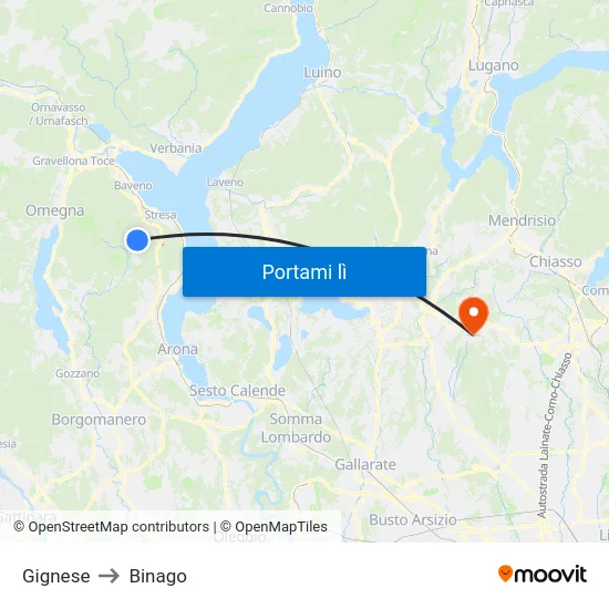 Gignese to Binago map