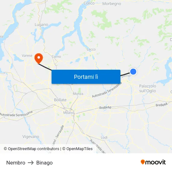 Nembro to Binago map