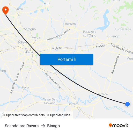 Scandolara Ravara to Binago map