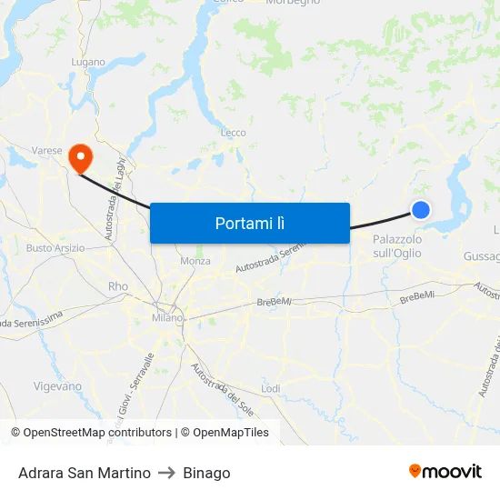 Adrara San Martino to Binago map