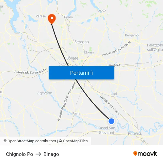 Chignolo Po to Binago map