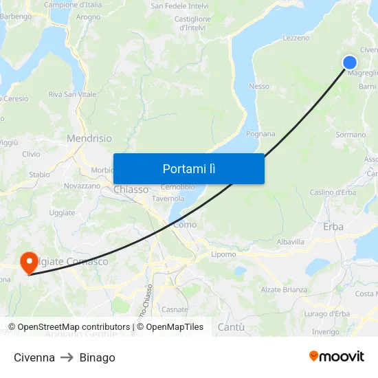 Civenna to Binago map
