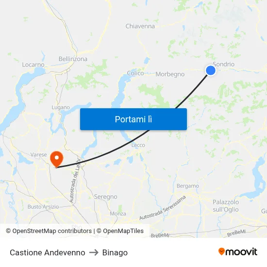 Castione Andevenno to Binago map