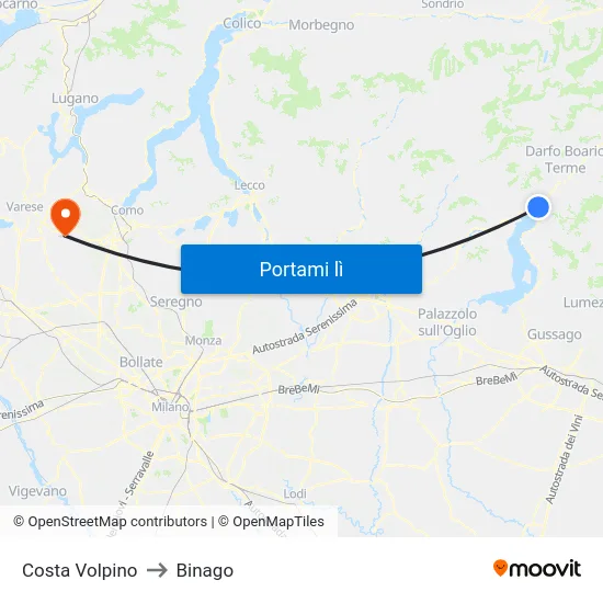 Costa Volpino to Binago map