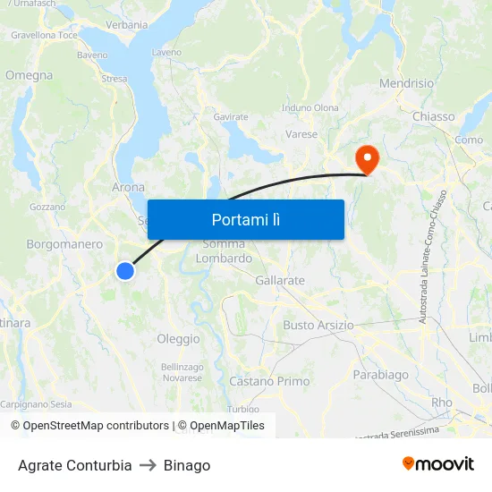 Agrate Conturbia to Binago map