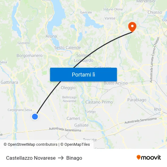 Castellazzo Novarese to Binago map