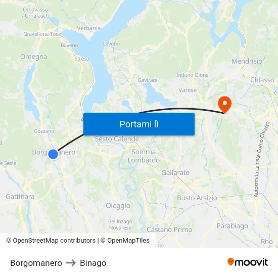 Borgomanero to Binago map