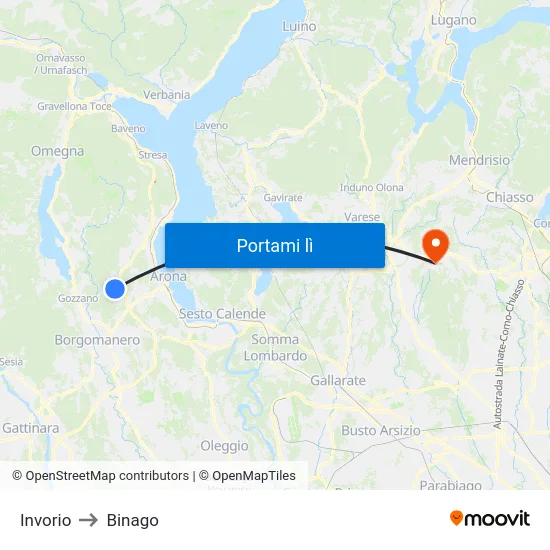 Invorio to Binago map