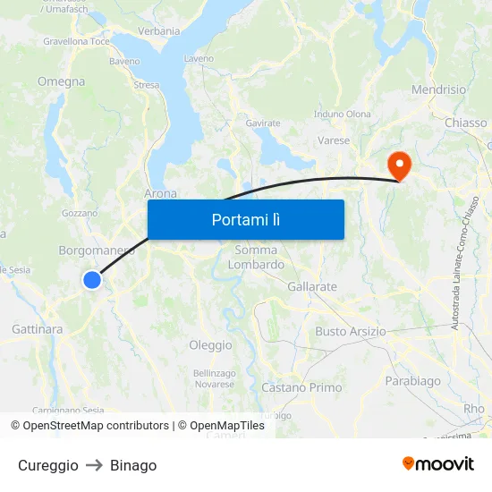 Cureggio to Binago map