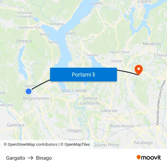 Gargallo to Binago map