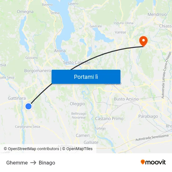 Ghemme to Binago map