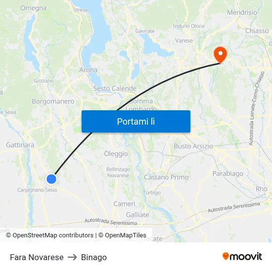 Fara Novarese to Binago map