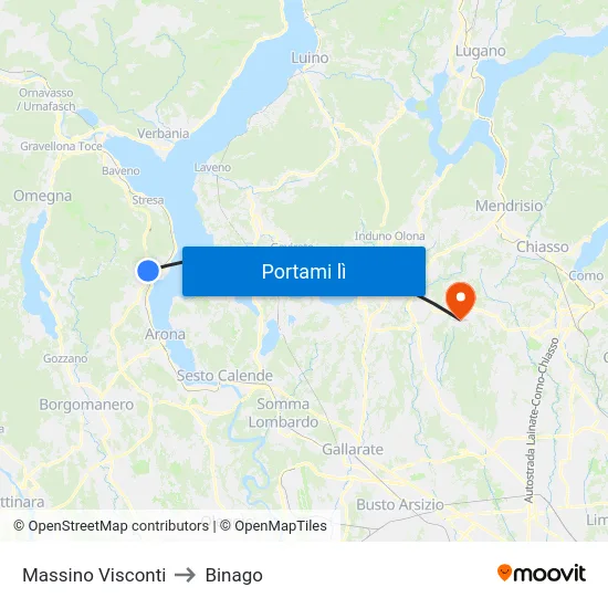 Massino Visconti to Binago map
