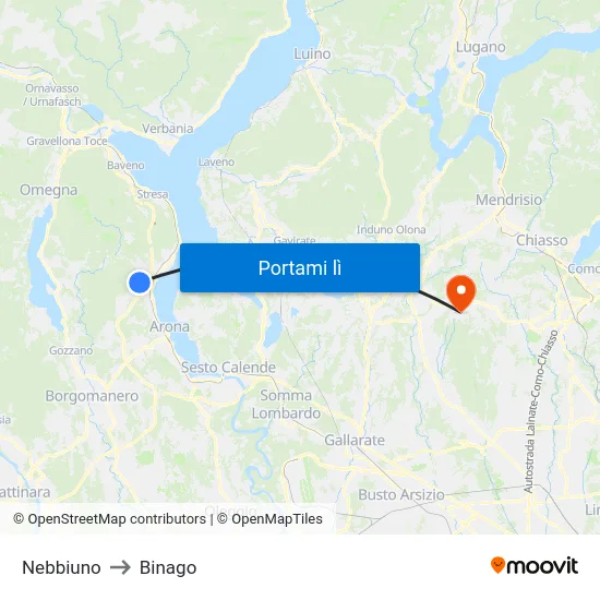 Nebbiuno to Binago map