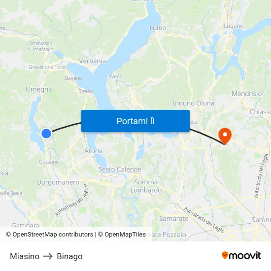 Miasino to Binago map
