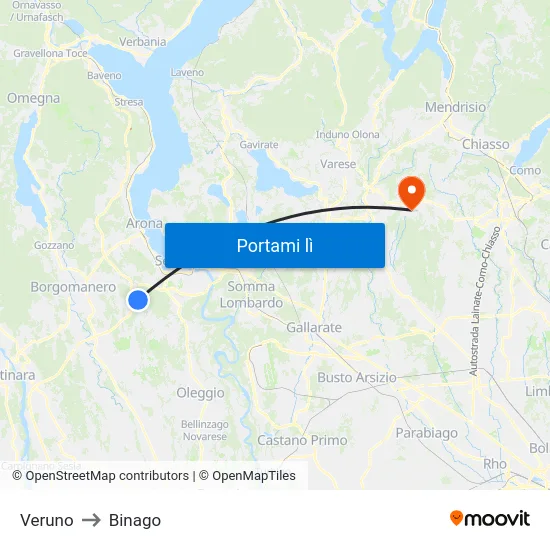 Veruno to Binago map