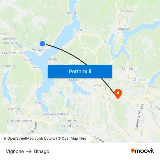 Vignone to Binago map