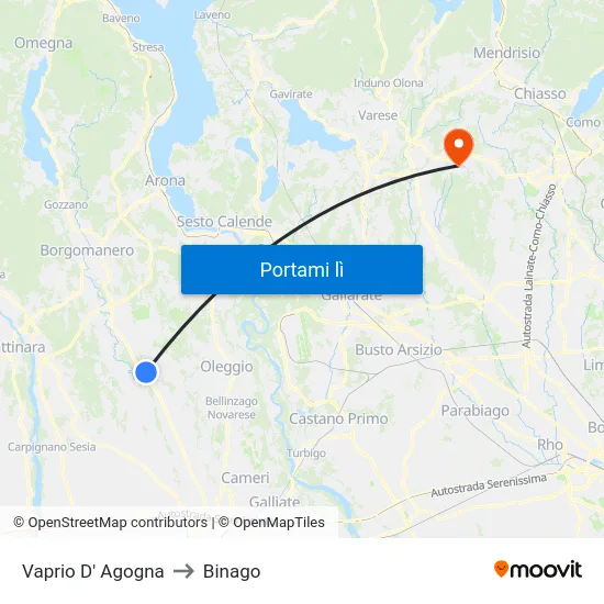 Vaprio D' Agogna to Binago map