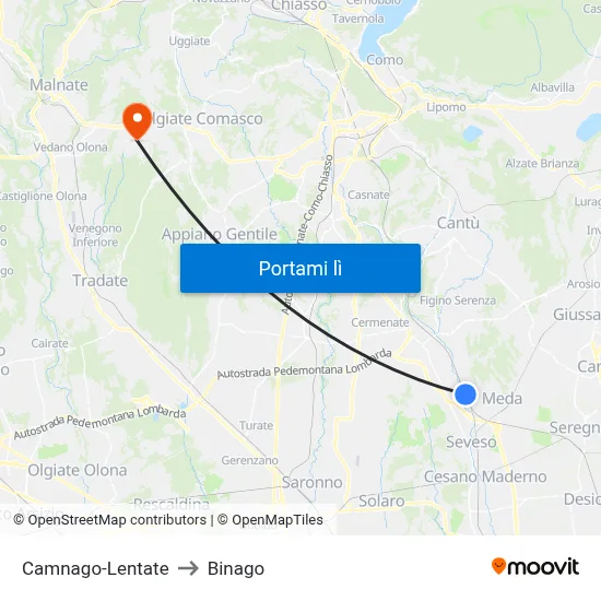 Camnago-Lentate to Binago map