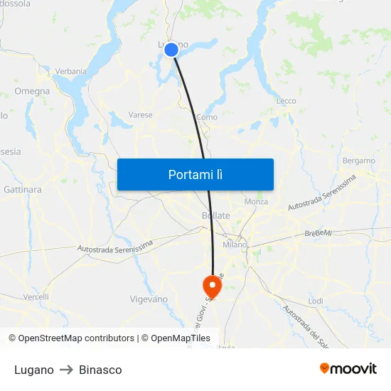Lugano to Binasco map