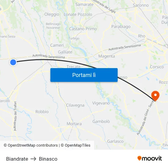 Biandrate to Binasco map