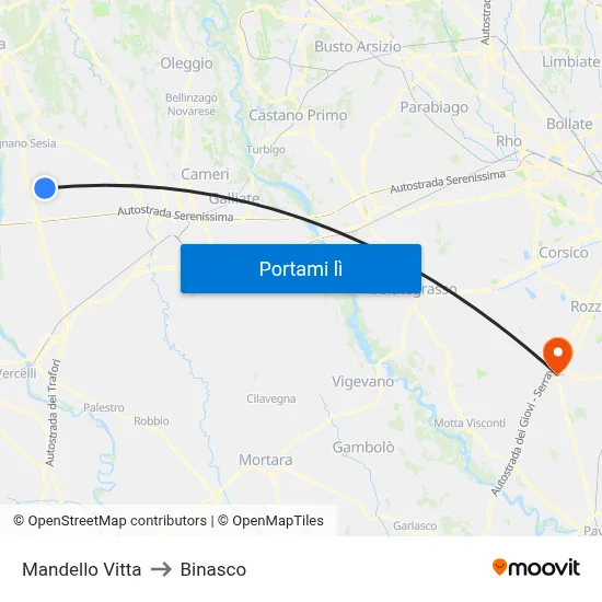 Mandello Vitta to Binasco map