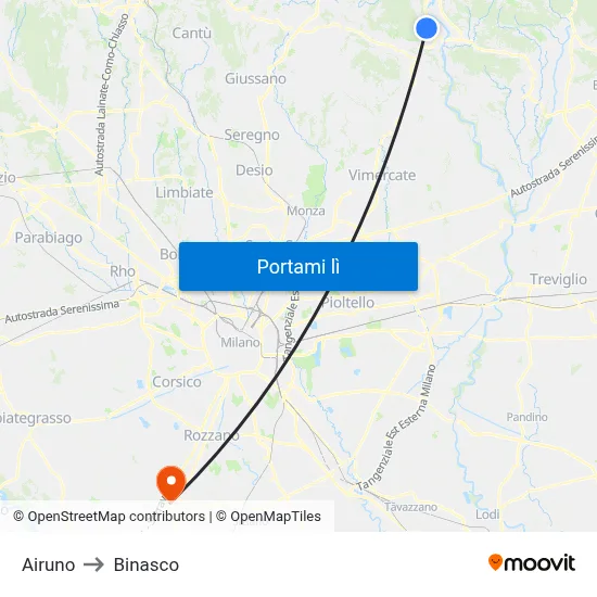 Airuno to Binasco map